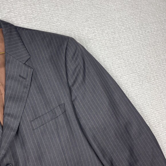 Men's Coppley x Harry Rosen 47W Brown / Grey Pinstripe Scabal Wool Sport Coat - Picture 4 of 16